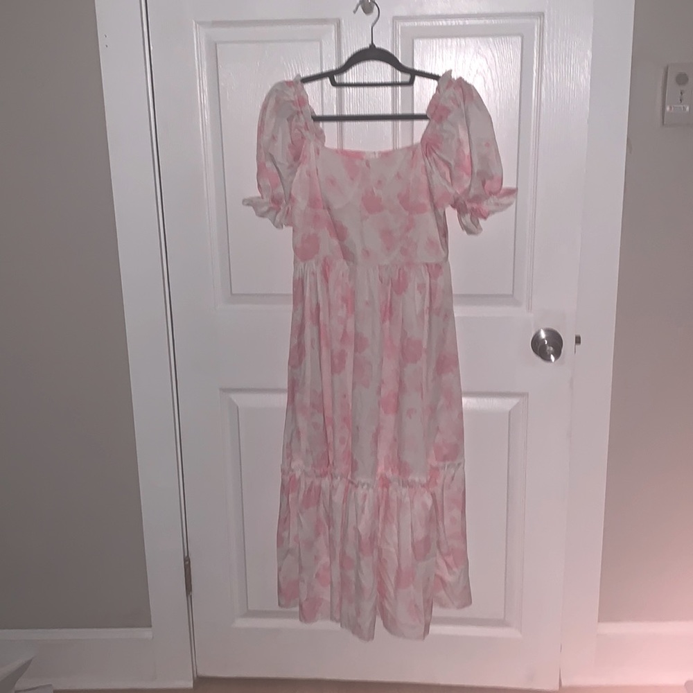 Light pink floral tea party midi dress